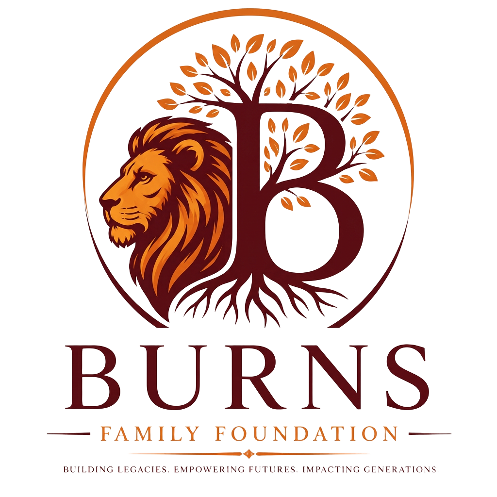 The Burns Family Foundation crest — a tree forming the letter B above a lion crest